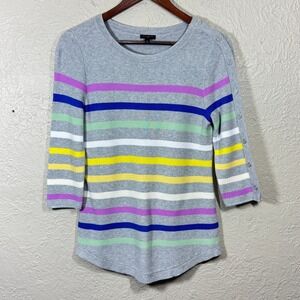 Talbots Sweater SP Textured Knit Pastel Stripe Spring Preppy Easter Coastal Art